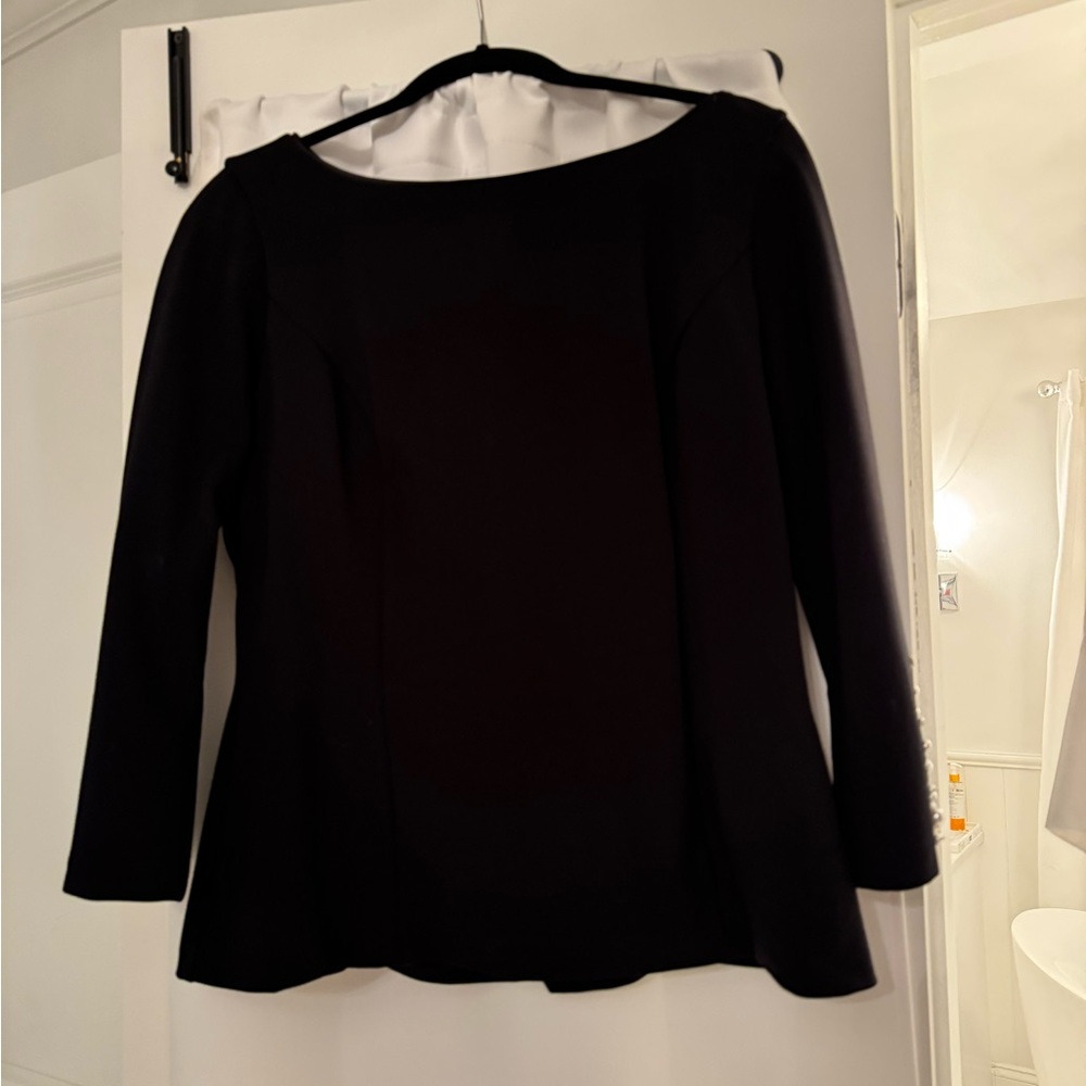 WHITE HOUSE BLACK MARKET Elegant Black Women's Top with pearl split 3/4 sleeve.